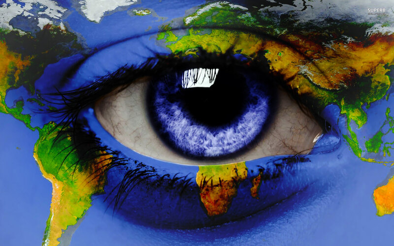 Blue Eye with World Map — Dramatic, Digital Art