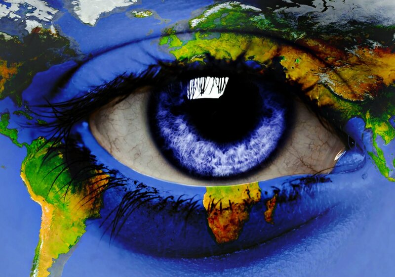 Blue Eye with World Map