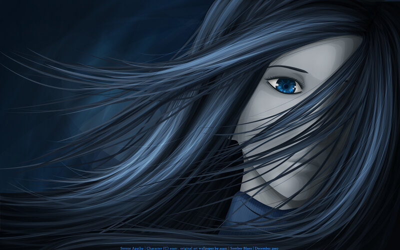 Blue-eyed character with flowing hair