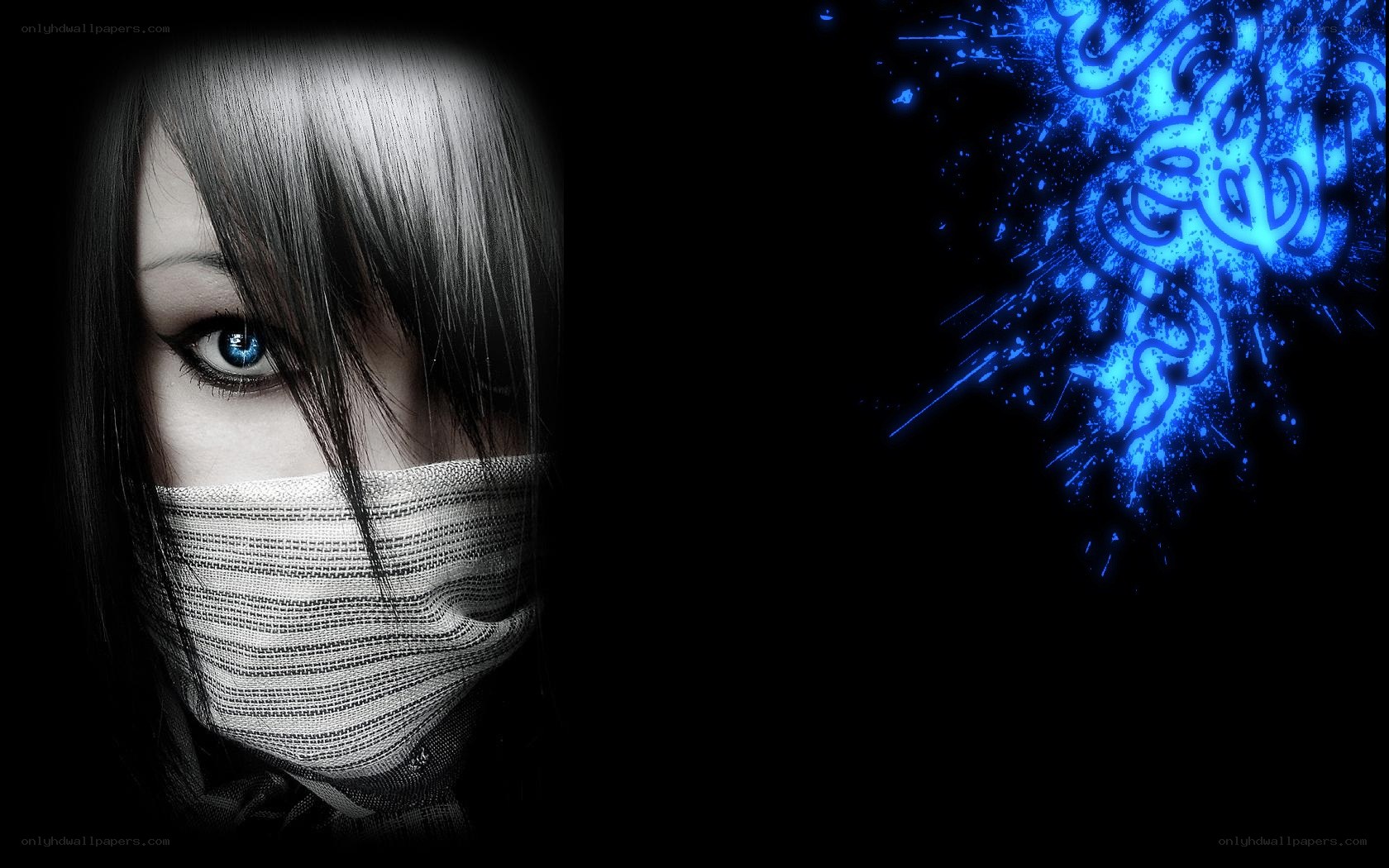 blue-eyed masked figure