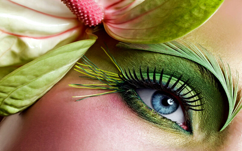 Blue-eyed Woman with Makeup — Green