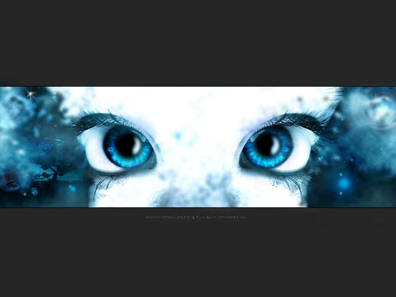 blue eyes in a snowy landscape