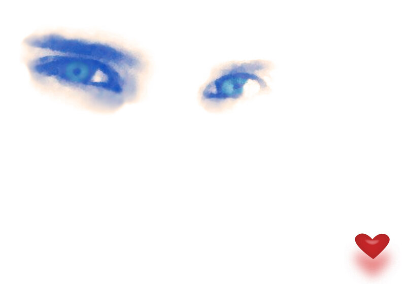 Blue Eyes in White Background — Minimalist, Digital Art, Heart