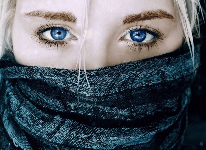 blue eyes in winter scarf
