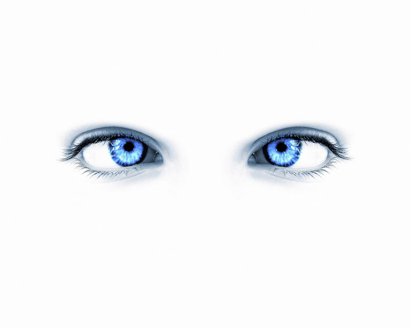 Blue Eyes on White Face