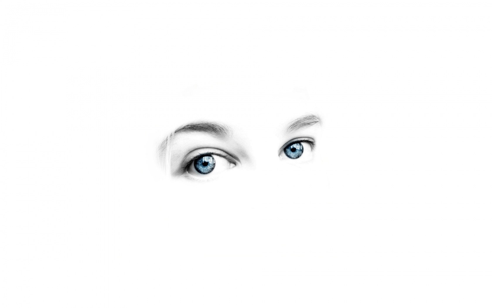 blue eyes peeking from white