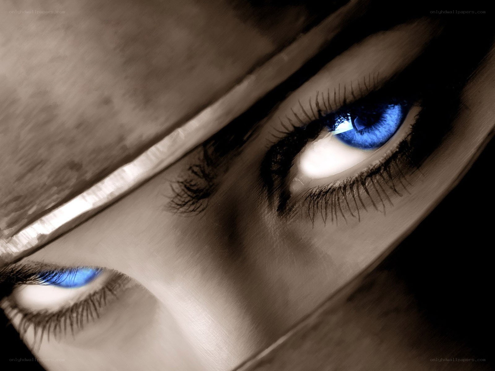 blue eyes under a hat