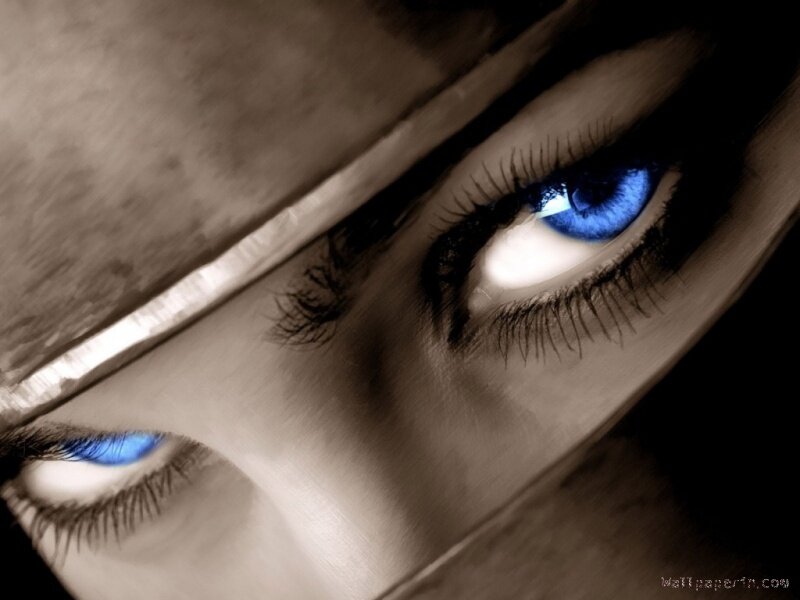 blue eyes under a hood