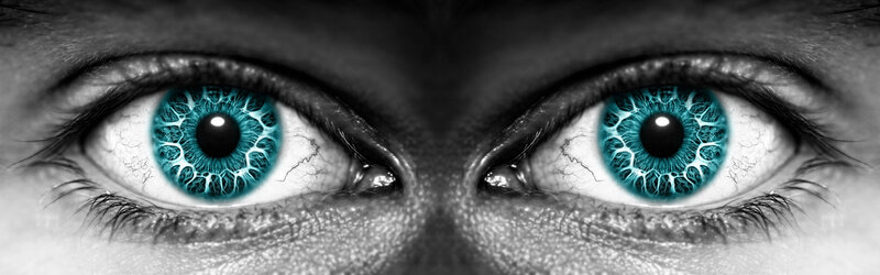 blue eyes with intricate patterns