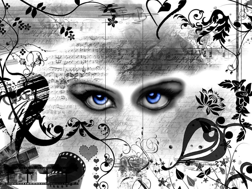 blue eyes with musical notes