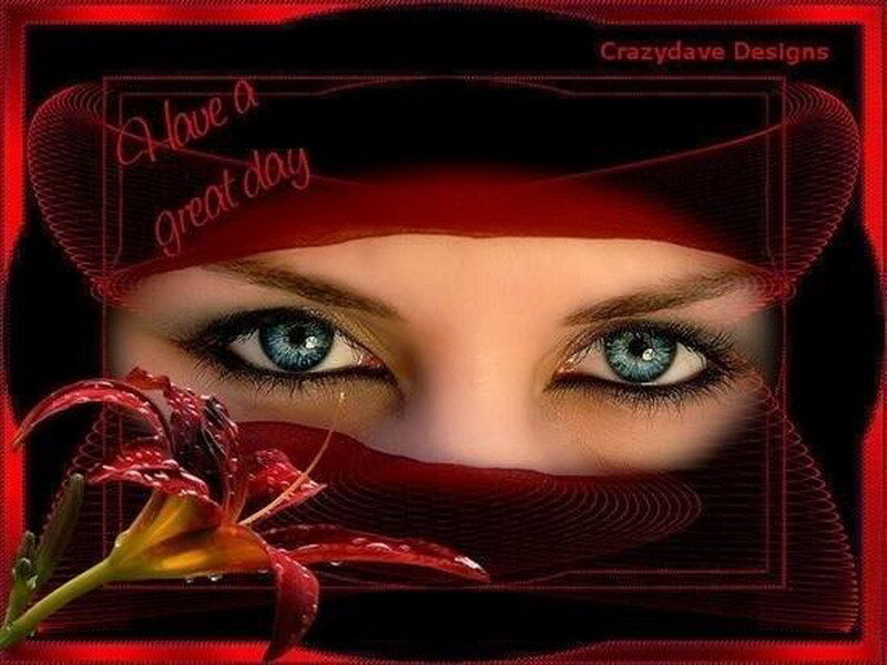 blue eyes with red flower