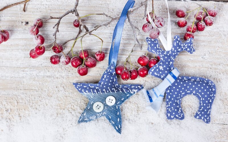 Blue Fabric Ornaments — Festive