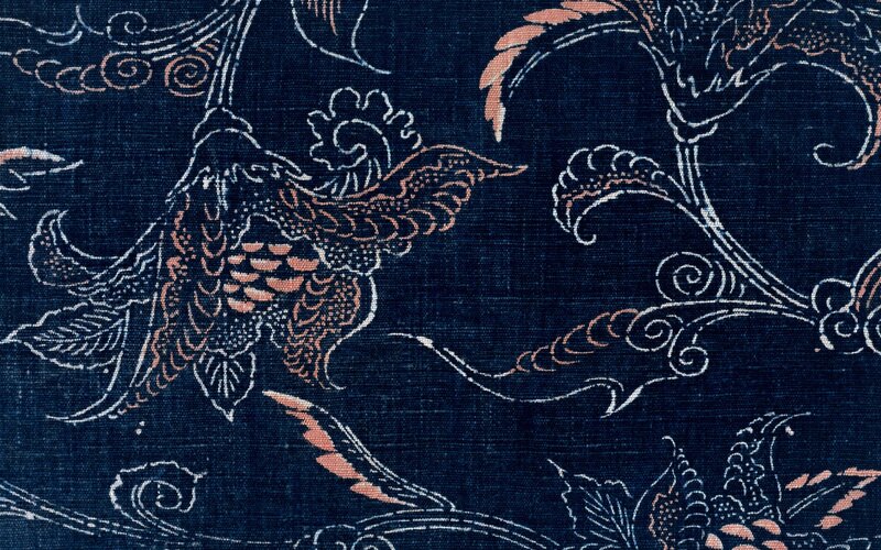 blue fabric with bird pattern