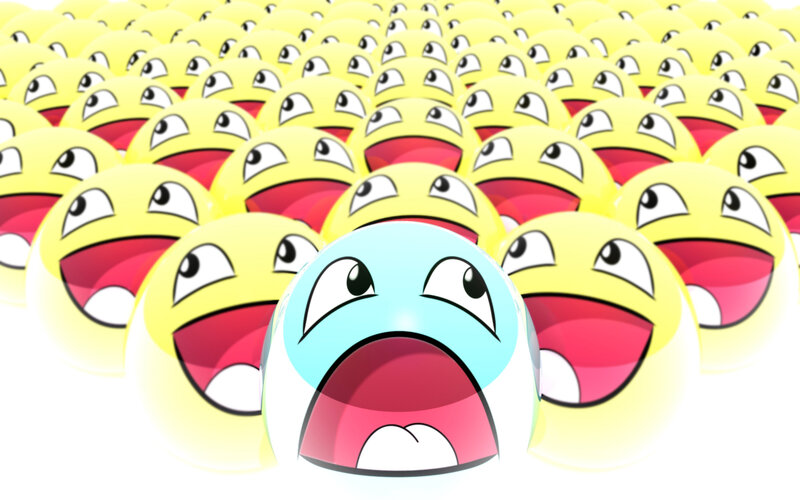 blue face among yellow faces