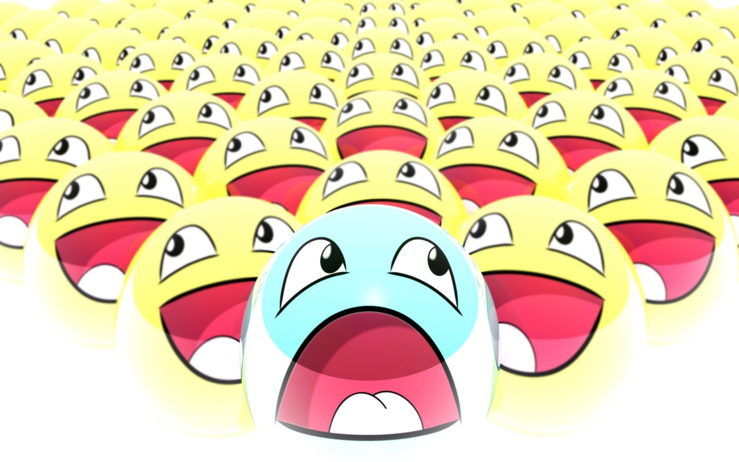 blue face among yellow faces