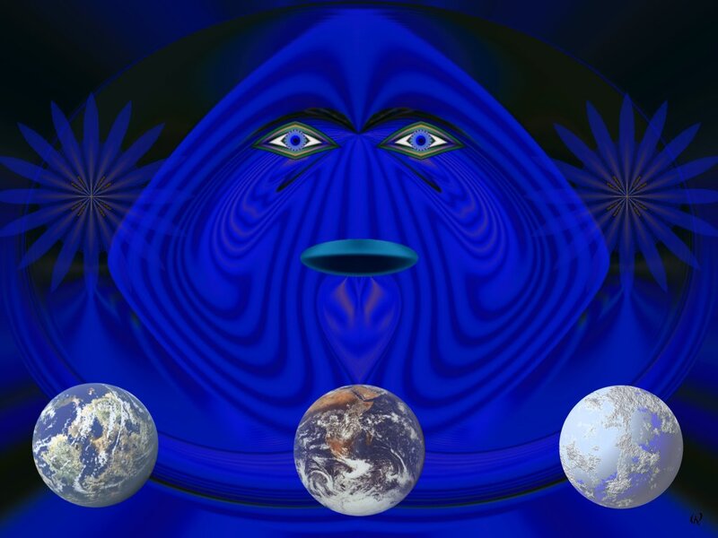 Blue Face with Planets