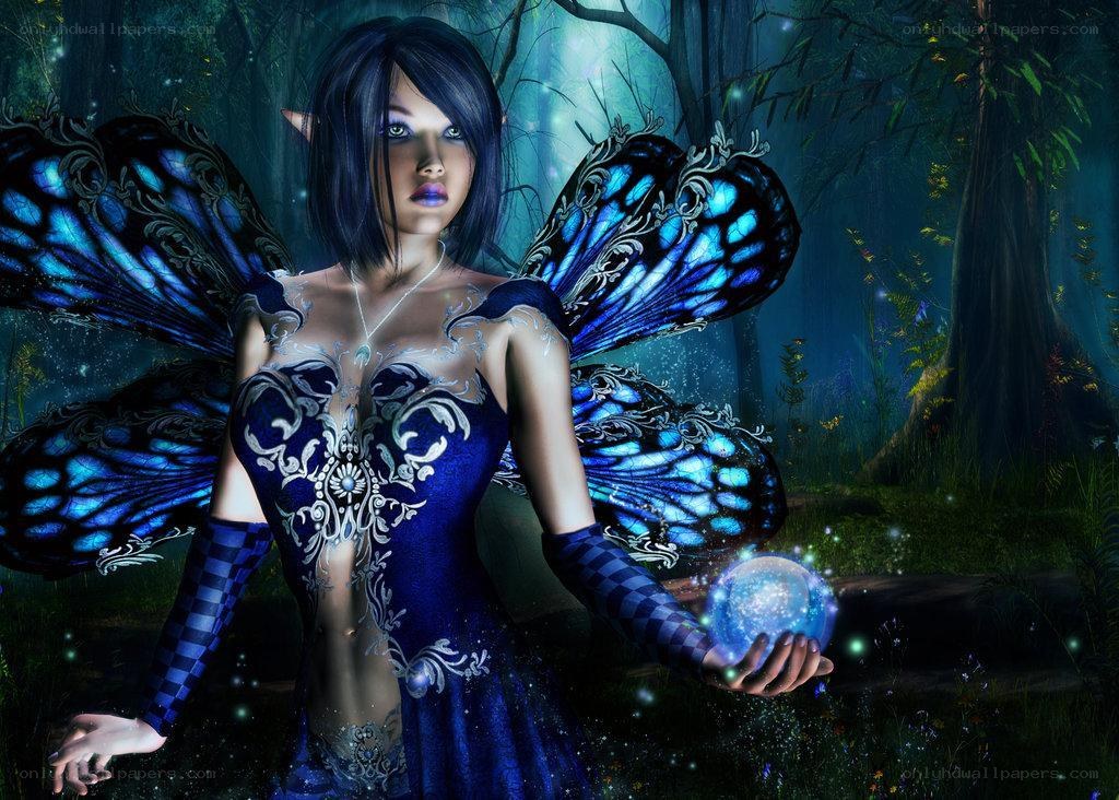 Blue fairy in a forest