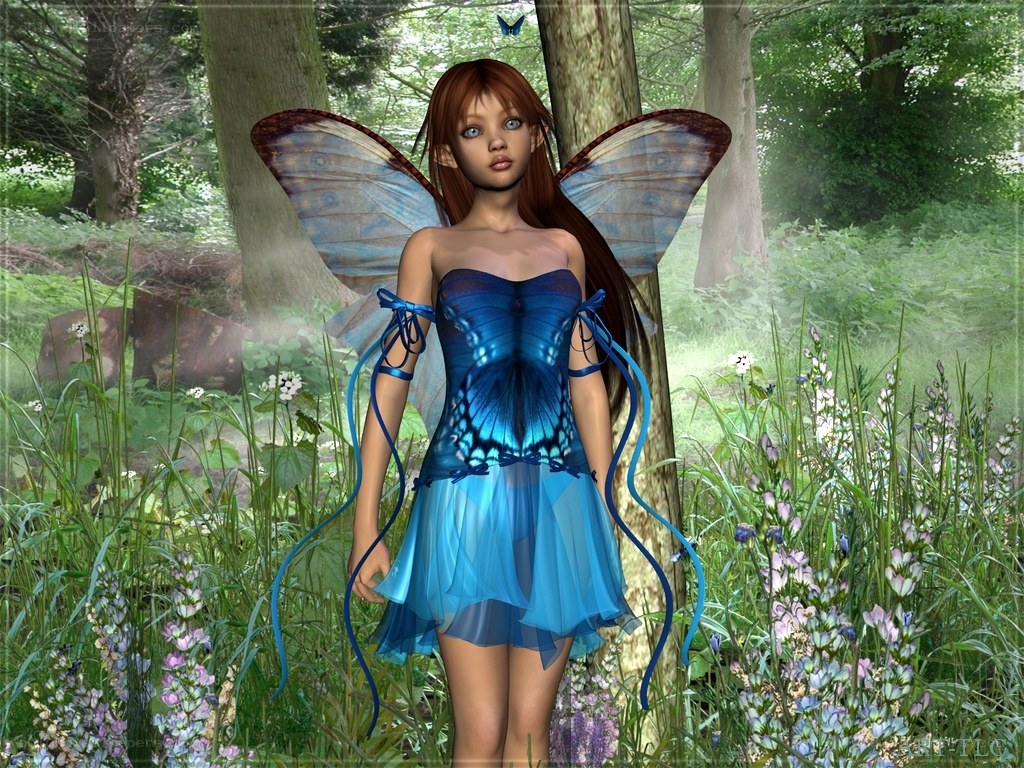 Blue fairy in a forest