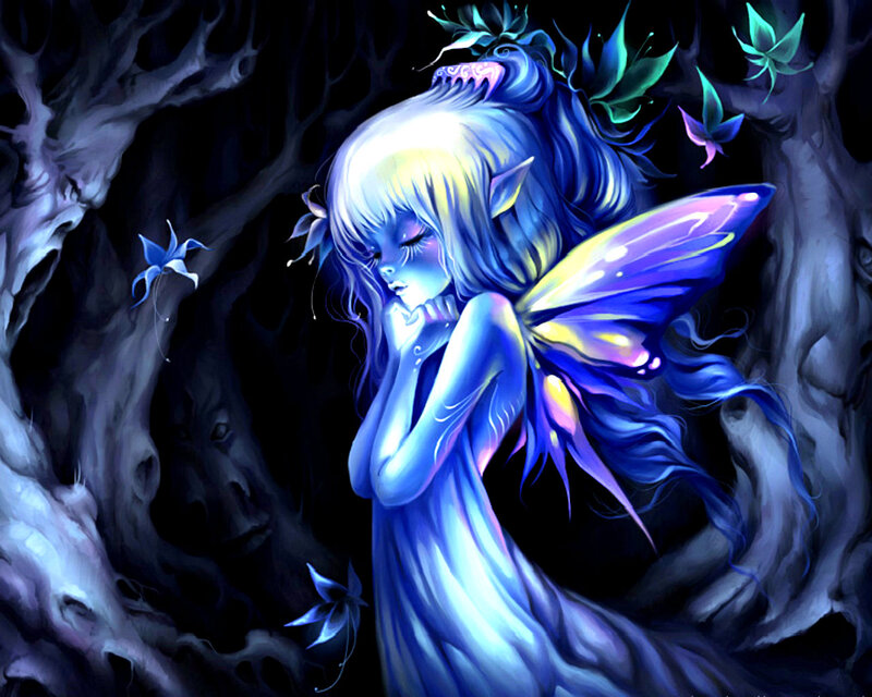 Blue Fairy in Forest — Mysterious