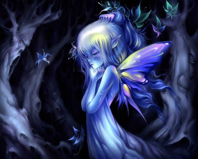 Blue Fairy in Forest — Serene, Night