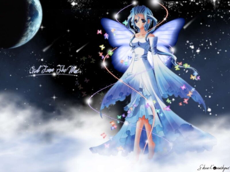 blue fairy in the night sky