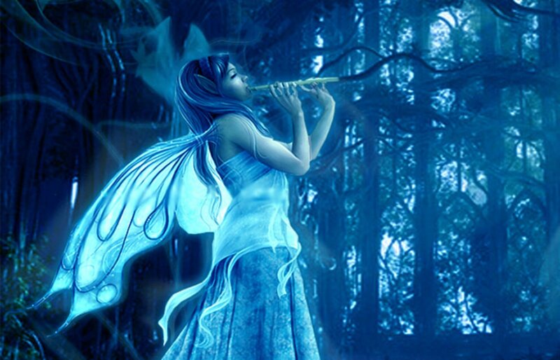 Blue Fairy Playing Flute