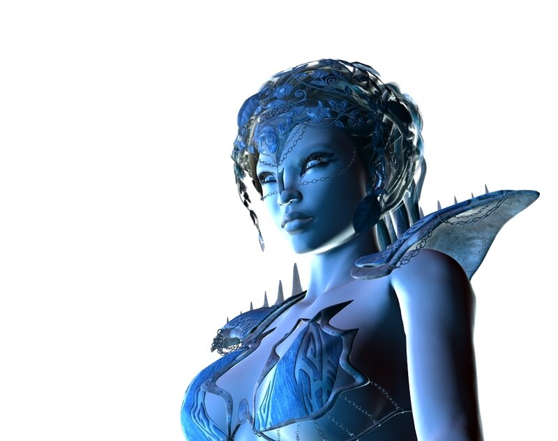 blue fantasy character portrait