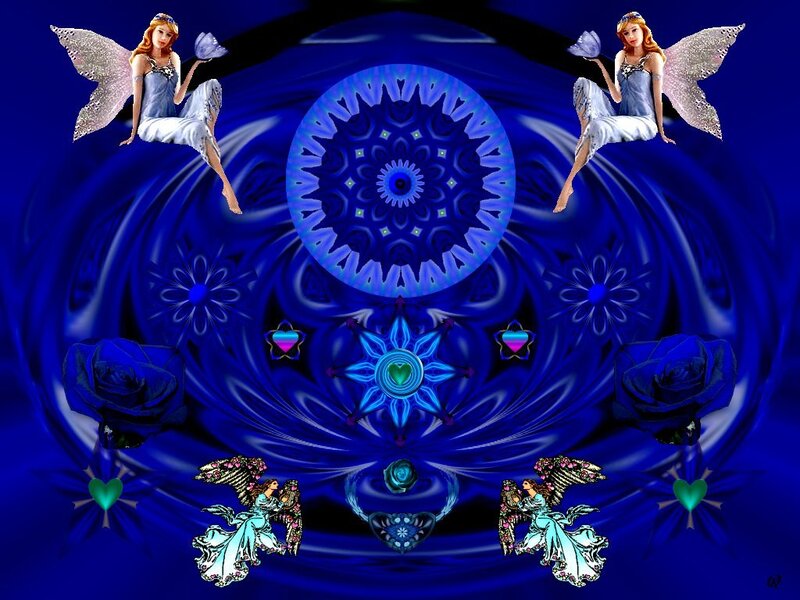 Blue fantasy fairy mandala