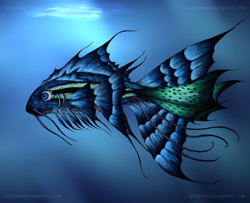 blue fantasy fish illustration