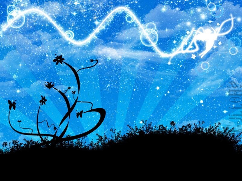 Blue fantasy sky with fairy