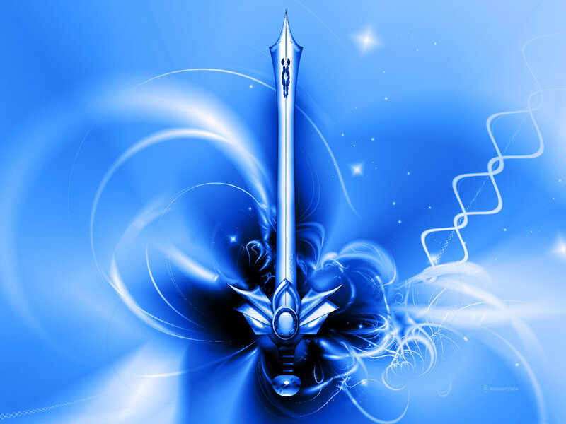 Blue fantasy sword artwork
