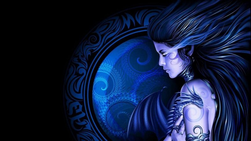 blue fantasy woman with dragon