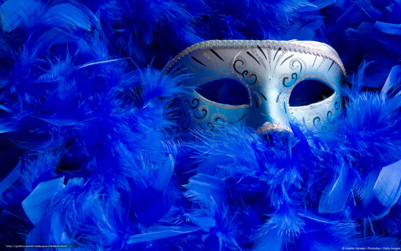 Blue Feather Mask — Dramatic, Photograph, Feathers, Glitter
