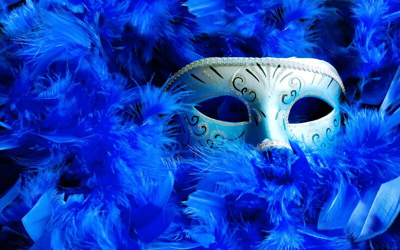 Blue Feather Mask — Dramatic, Photograph, Feathers
