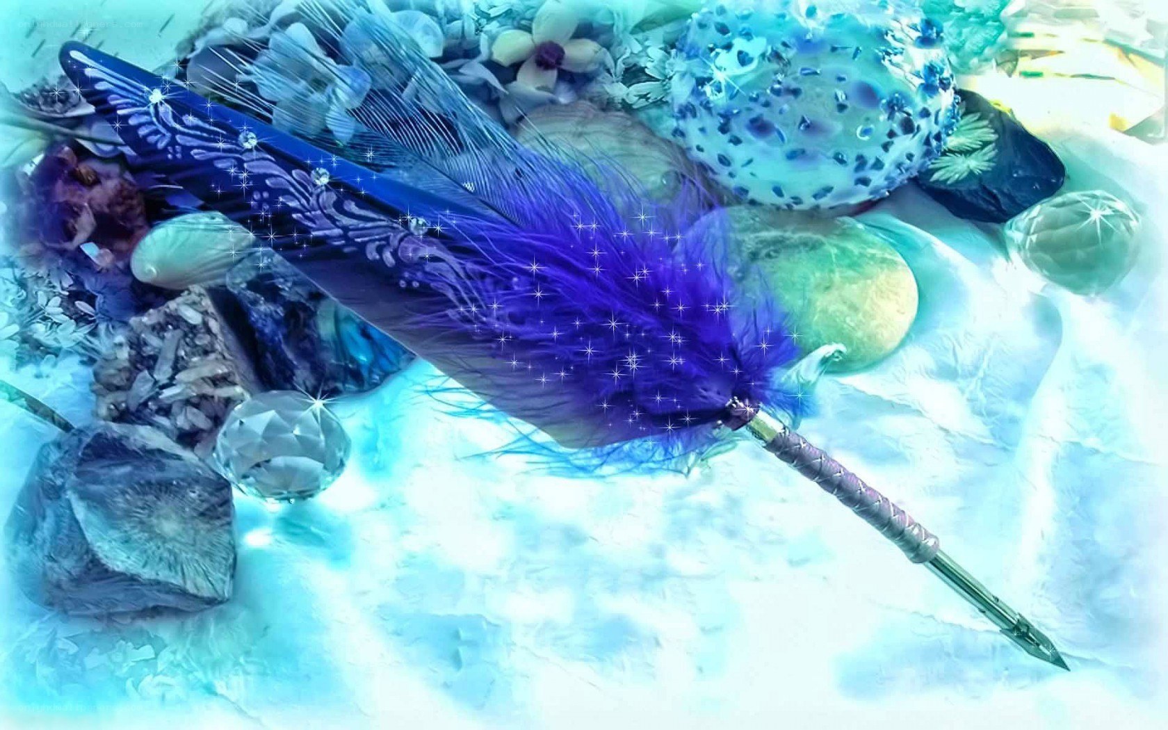 Blue feather quill with crystals