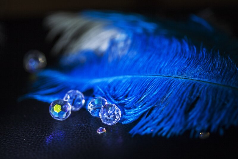 Blue Feather with Crystals