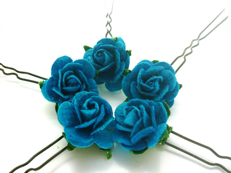 blue felt rose hairpins