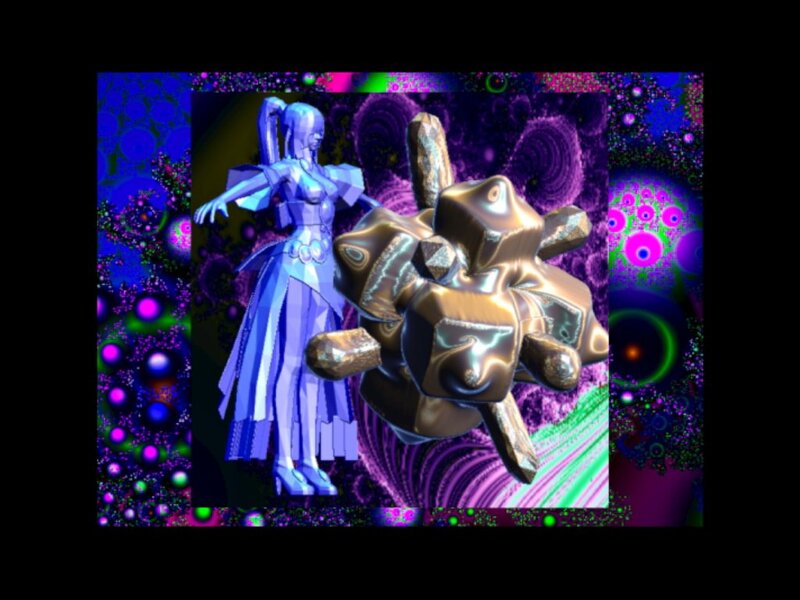 Blue Female Figure and Golden Object