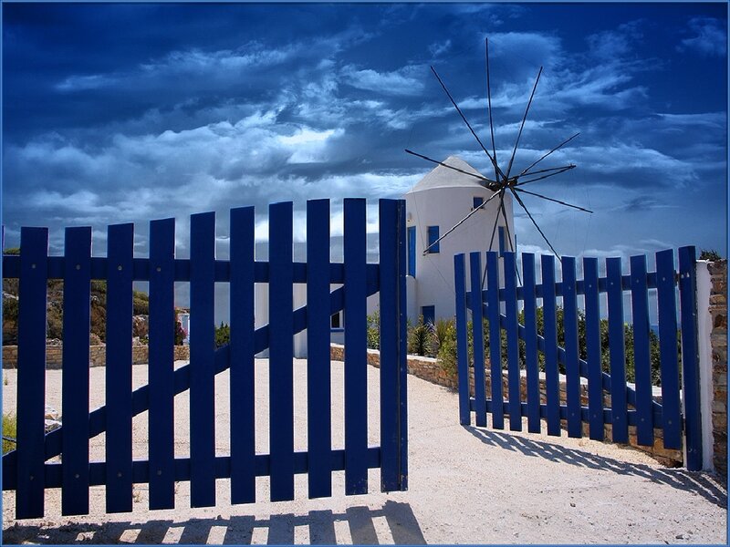 Blue fence and windmill