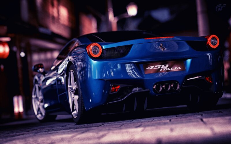 Blue Ferrari 458 Italia — Dramatic, Night
