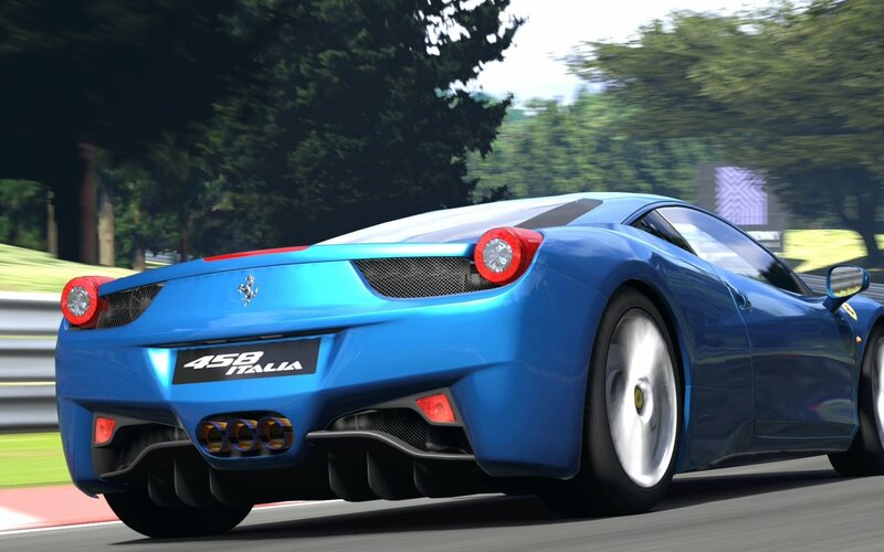 blue ferrari 458 italia on track