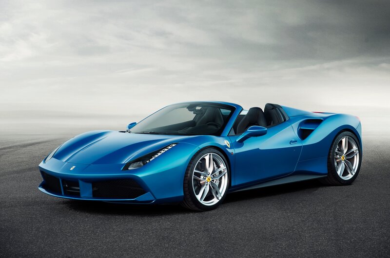 Blue Ferrari Convertible — Dramatic, Photograph, Car, Road
