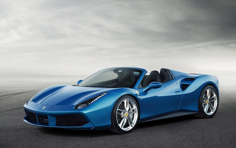 Blue Ferrari Convertible — Dramatic, Photograph, Car, Sky