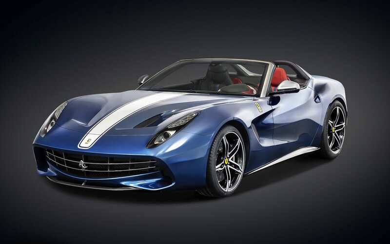 Blue Ferrari Convertible — Dramatic, Photograph, Red Seats