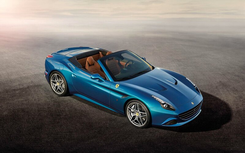 Blue Ferrari Convertible — Dramatic, Sunset, Photograph