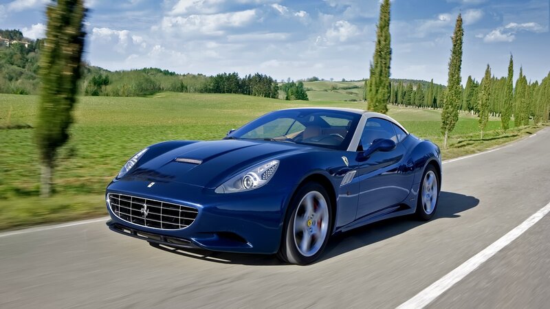 Blue Ferrari Driving