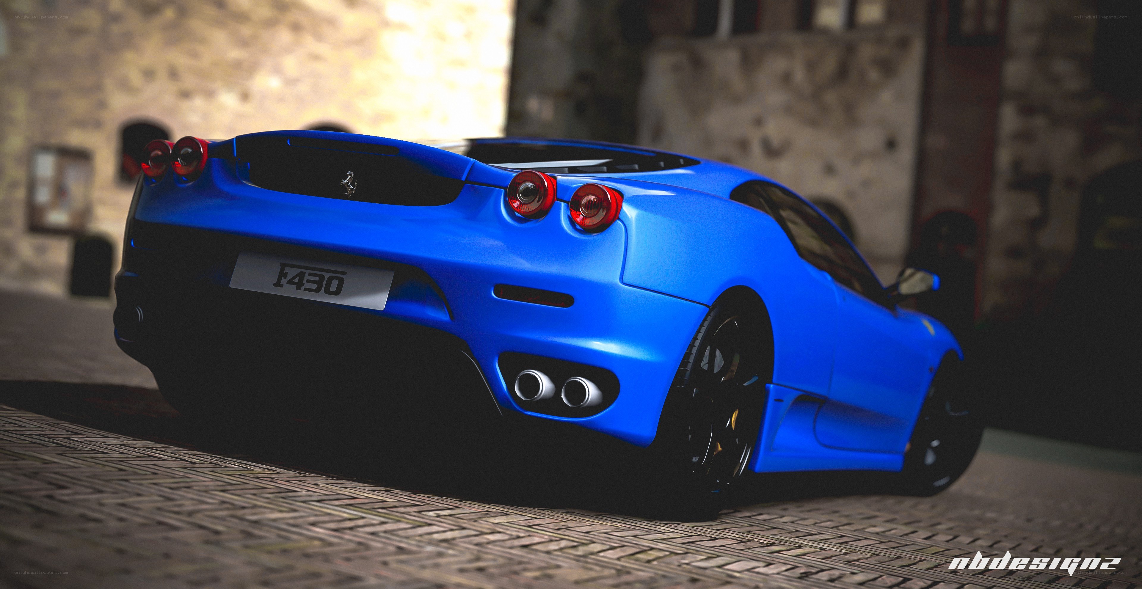 Blue Ferrari F430 rear view