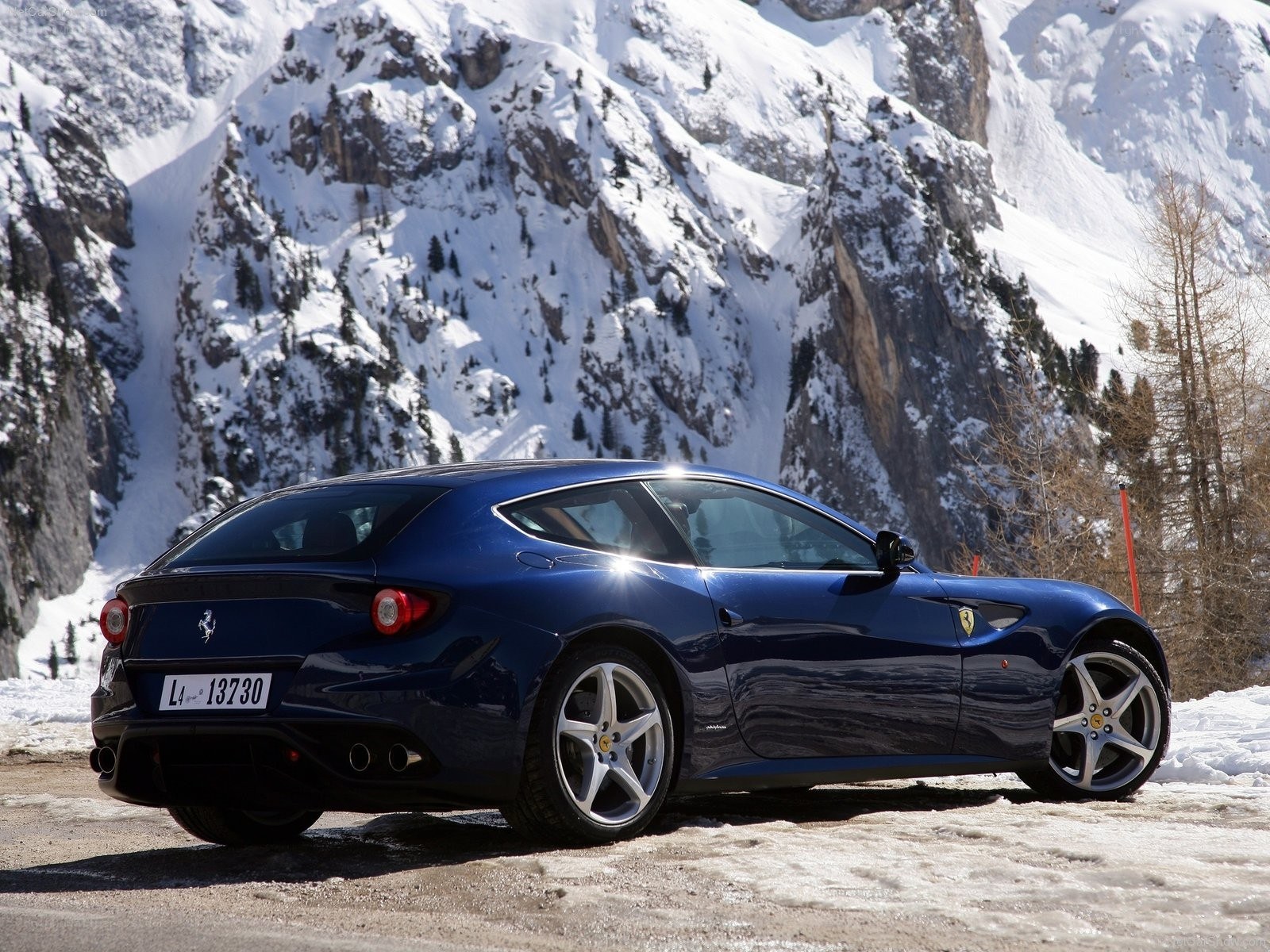 Blue Ferrari FF in the snow