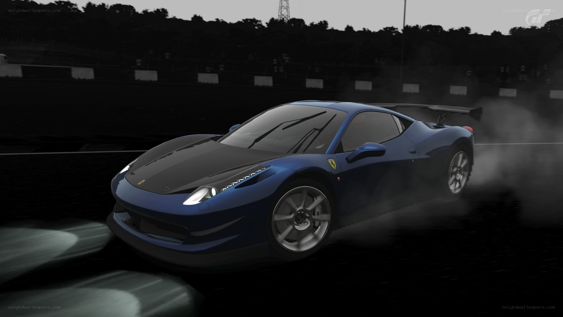 blue ferrari on racetrack