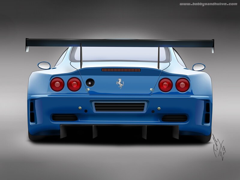 blue ferrari race car rear view
